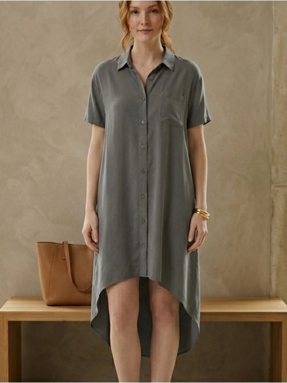 eileen fisher silk tunic dress EILEEN FISHER Sand-Washed Silk Charmeuse Mandarin-Collar Tunic